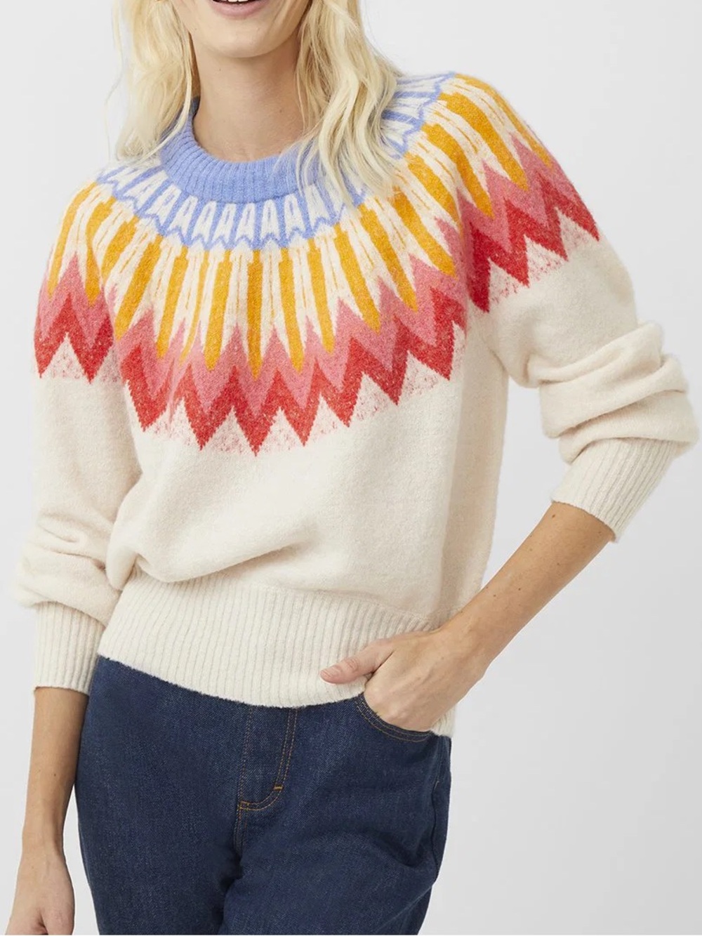French Connection Essentials Neya Geometric Pattern Fair Isle Sweater size M
